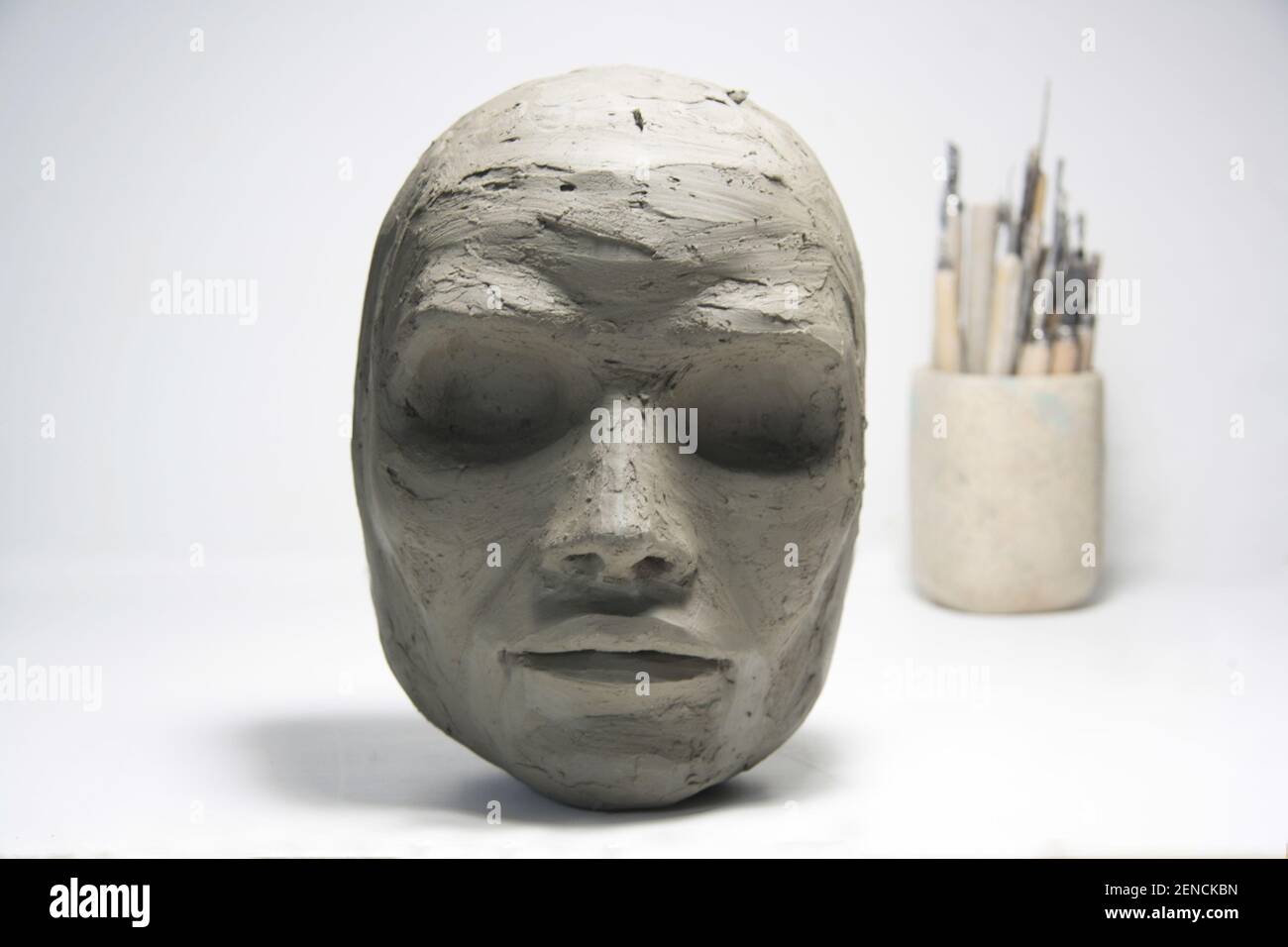 Clay Gesicht Skulptur Modellierung Und Werkzeuge Auf Wei em 