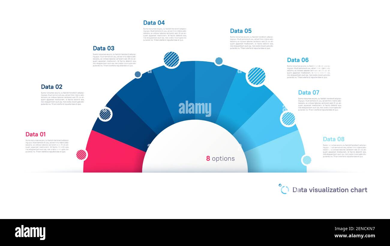 Vektor-Kreisdiagramm Infografik Vorlage in Form von Halbkreis Geteilt durch acht Teile Stock Vektor