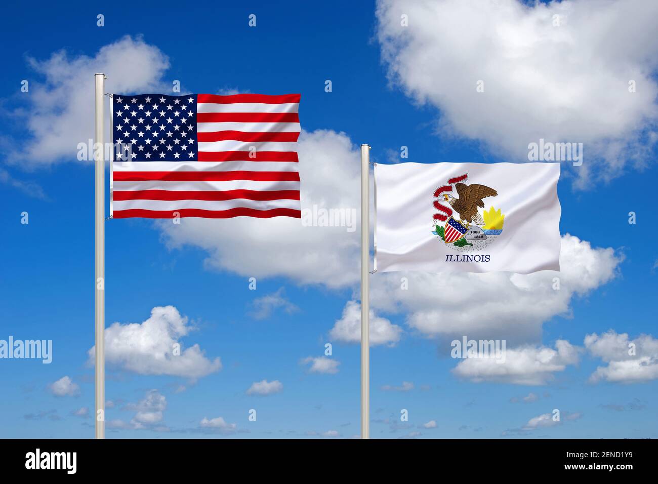 Die Flagge von den USA und Illinois, Bundesstaat im Mittleren Westen der USA,  Hauptstadt ist Chicago Stockfotografie - Alamy