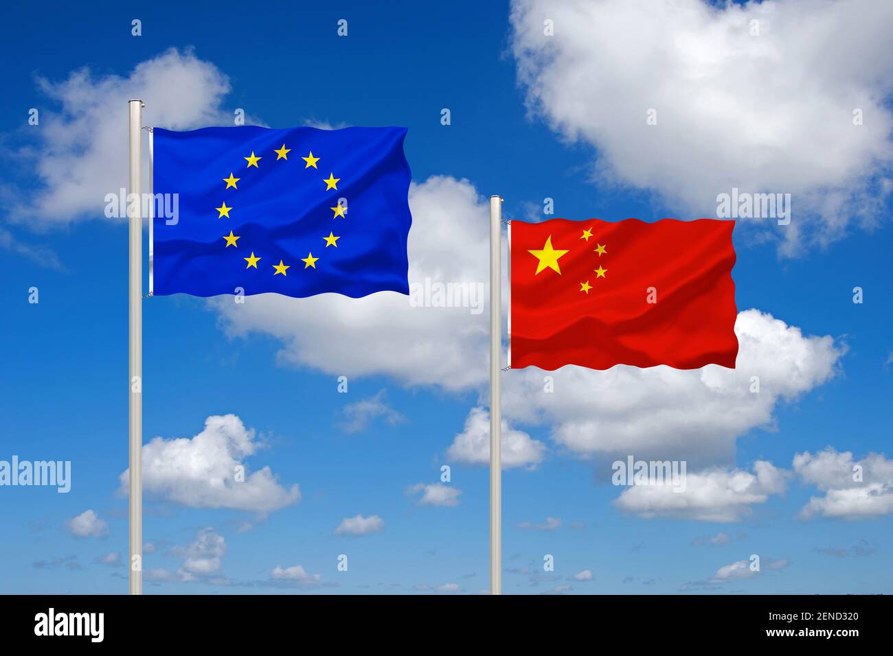 Die Flagge von Europa und China Stockfoto