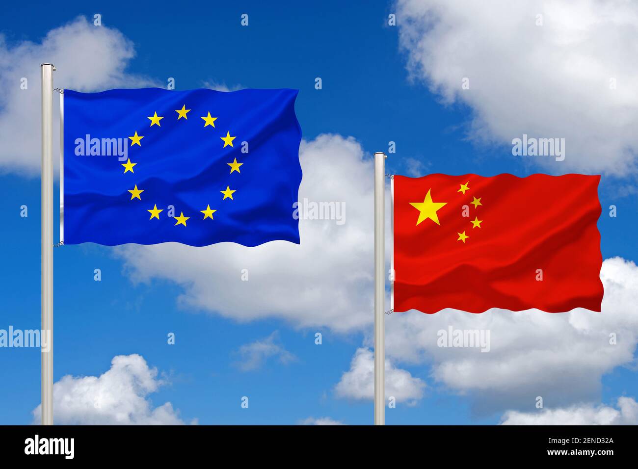 Die Flagge von Europa und China Stockfoto