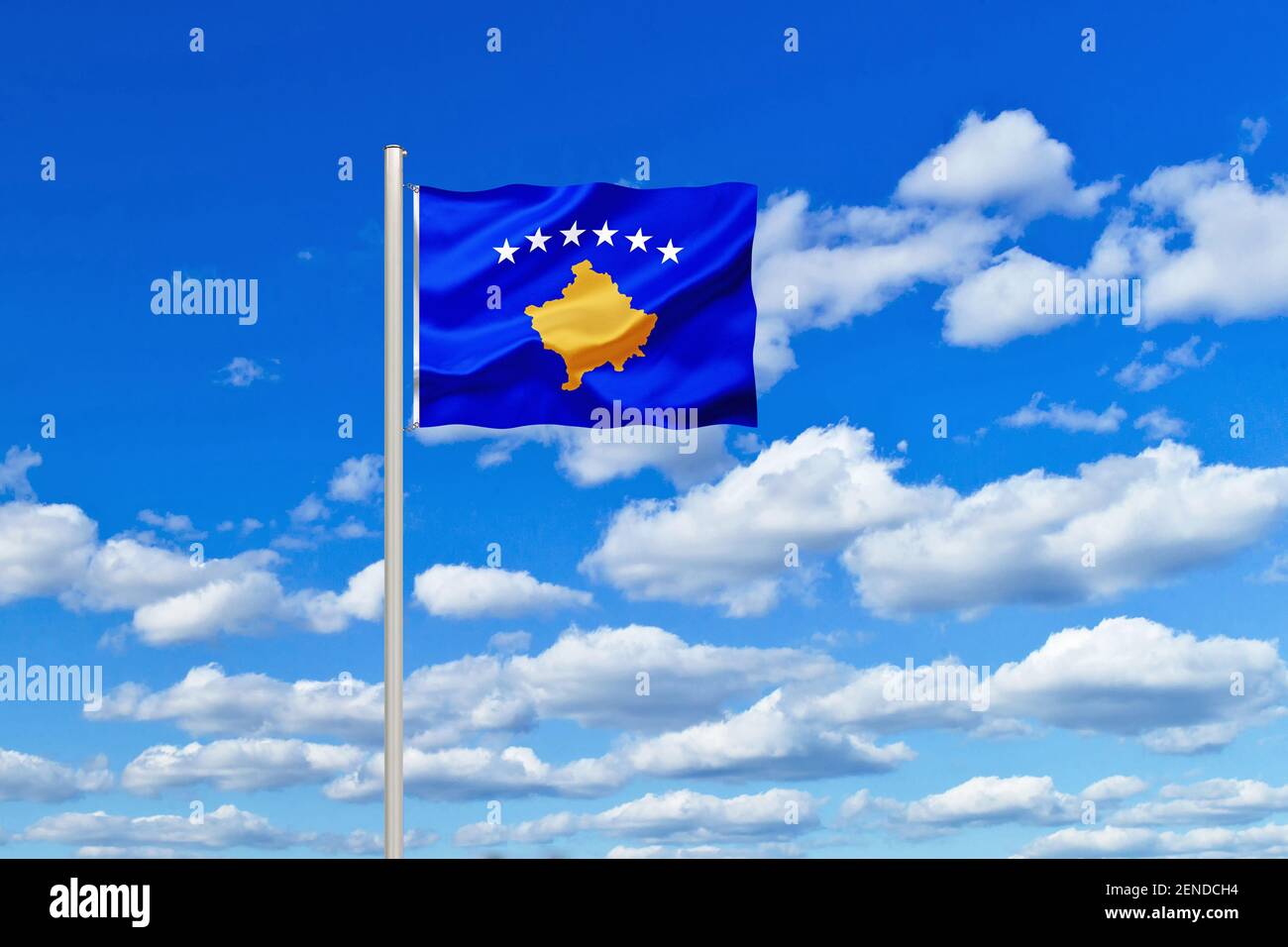 Die Flagge von der Republik Kosovo, Südosteuropa, Balkanhalbinsel, Stockfoto