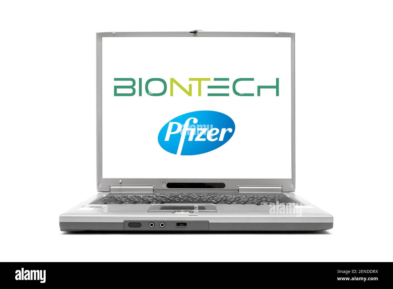 Laptop, Corona Impfstoff, Shutdown, Impfflicht, Zulassung, MRNA-1273, Impfzentrum, BNT162b2, BioNTech, Pfizer, Stockfoto