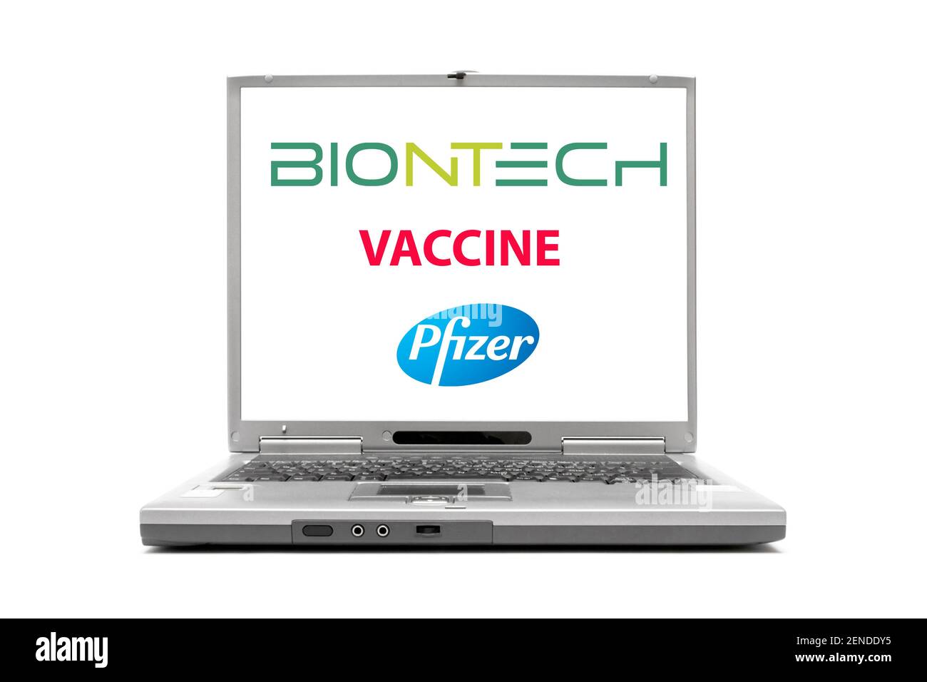 Laptop, Corona Impfstoff, Shutdown, Impfflicht, Zulassung, MRNA-1273, Impfzentrum, BNT162b2, BioNTech, Pfizer, Stockfoto