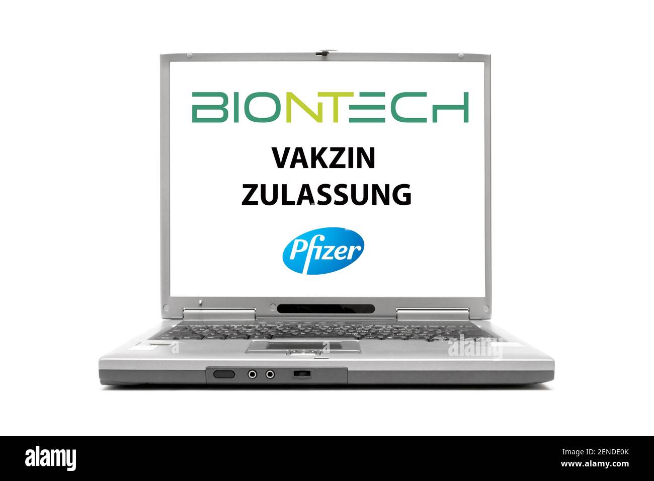 Laptop, Corona Impfstoff, Shutdown, Impfflicht, Zulassung, MRNA-1273, Impfzentrum, BNT162b2, BioNTech, Pfizer, Stockfoto