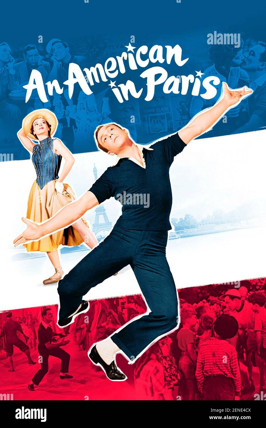 An American in Paris Jahr : 1951 USA Regie : Vincente Minnelli Gene Kelly, Leslie Caron Amerikanisches Plakat Stockfoto An American in Paris Jahr : 1951 USA Regie : Vincente Minnelli Gene Kelly, Leslie Caron Amerikanisches Plakat Stockfoto