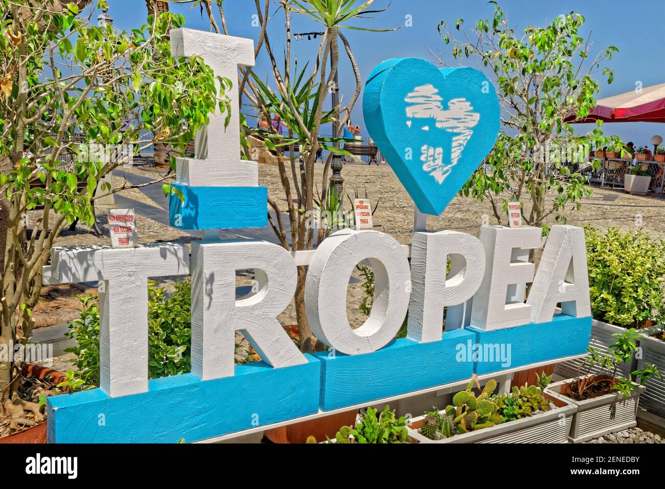 Ich liebe Tropea Zeichen in Tropea Resort, Kalabrien, Italien. Stockfoto
