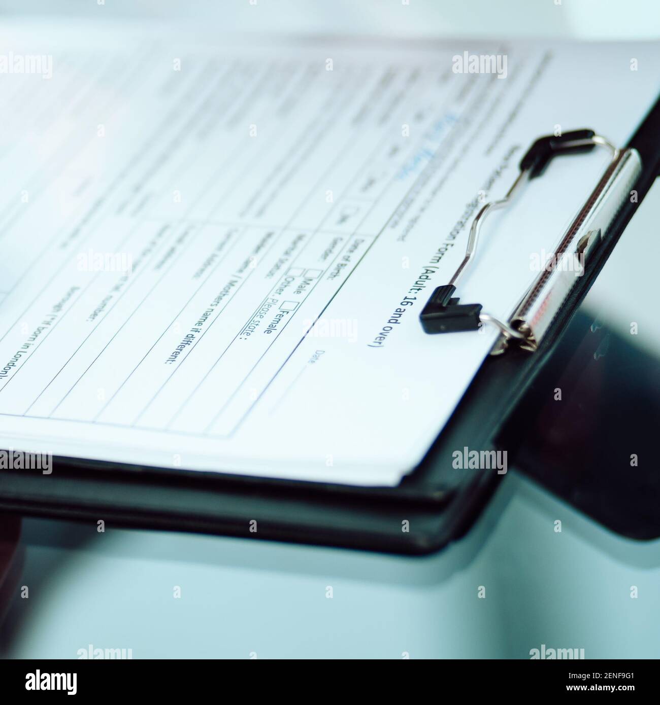 Wissenschaftler arbeiten an einem Tablet und gehen über Forschungsnotizen. Stockfoto