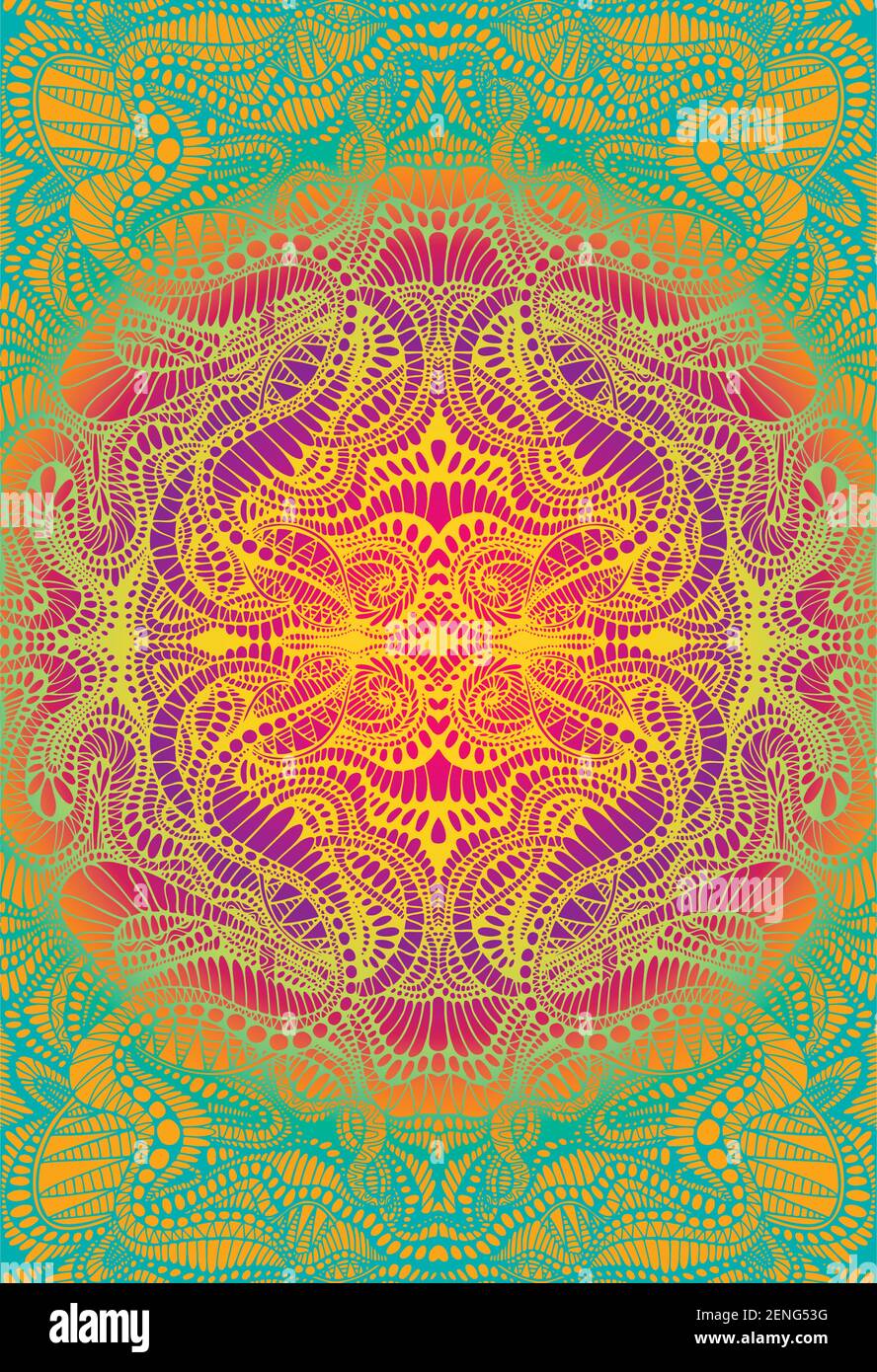 Psychedelische tripy bunte Fraktal Mandala, Farbverlauf helle Farbe Umriss,  auf lebendige Farbverlauf Farben Hintergrund. Dekoratives Element  Blumenmuster Stock-Vektorgrafik - Alamy