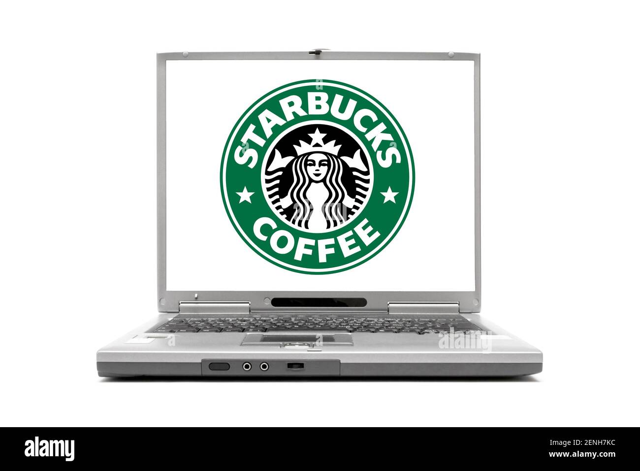 Starbucks, Kaffee, Kaffee, Einkaufen am Laptop, Online Shop, Online, Shoppen, Beratung, Berufe, Service, Einlaufen, Home-Office, Termin, Buchen, Buchu Stockfoto