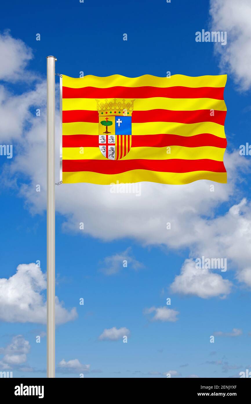 Die Flagge von Aragonien, Spain, Stockfoto
