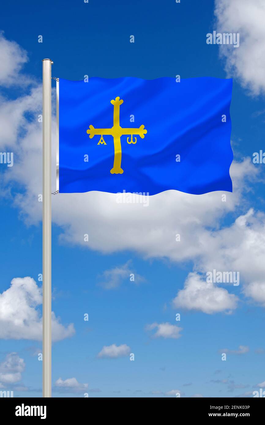 Die Flagge von Asturien, Spanien, Stockfoto