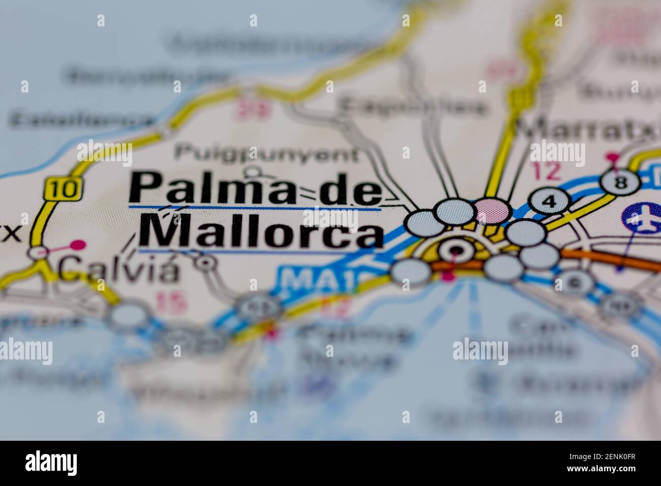 Palma de Mallorca auf einer Straßenkarte oder einem angezeigt Geografische Karte Stockfoto