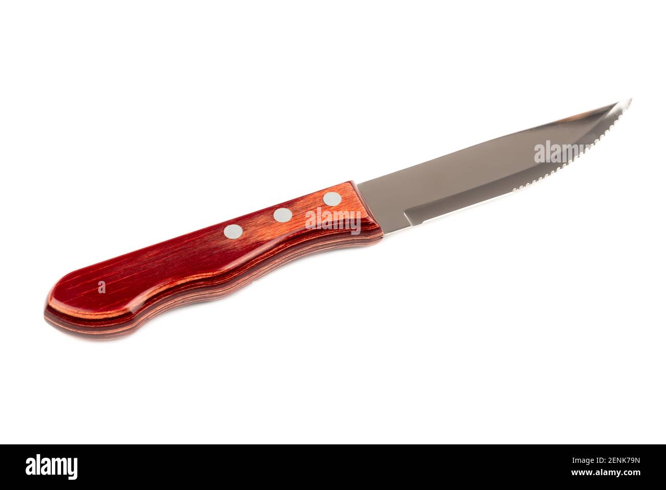 Küchenmesser mit Holzgriff isoliert auf weißem Hintergrund. Stockfoto