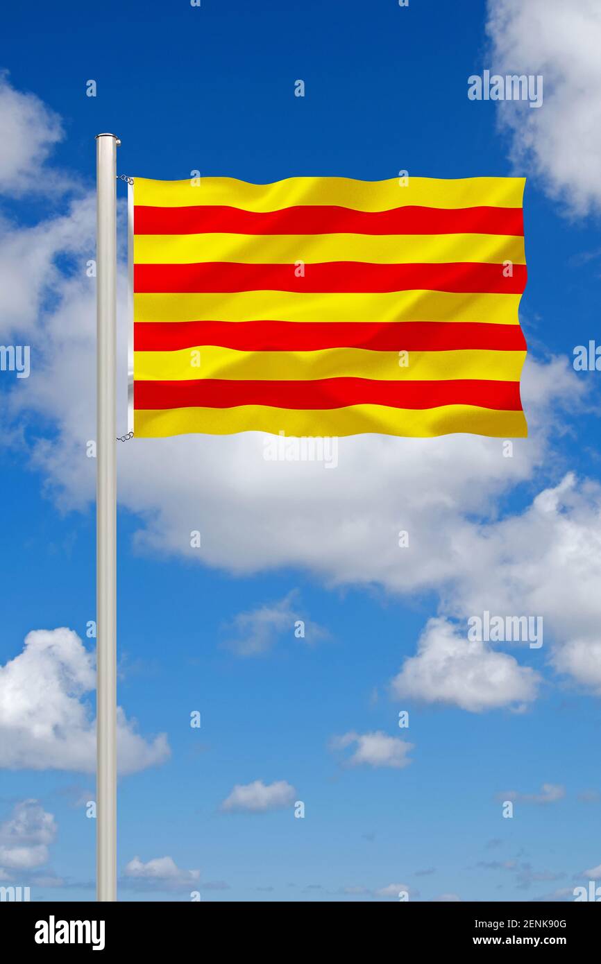 Die Flagge von Katalonien, Europa, Spanien, Stockfoto