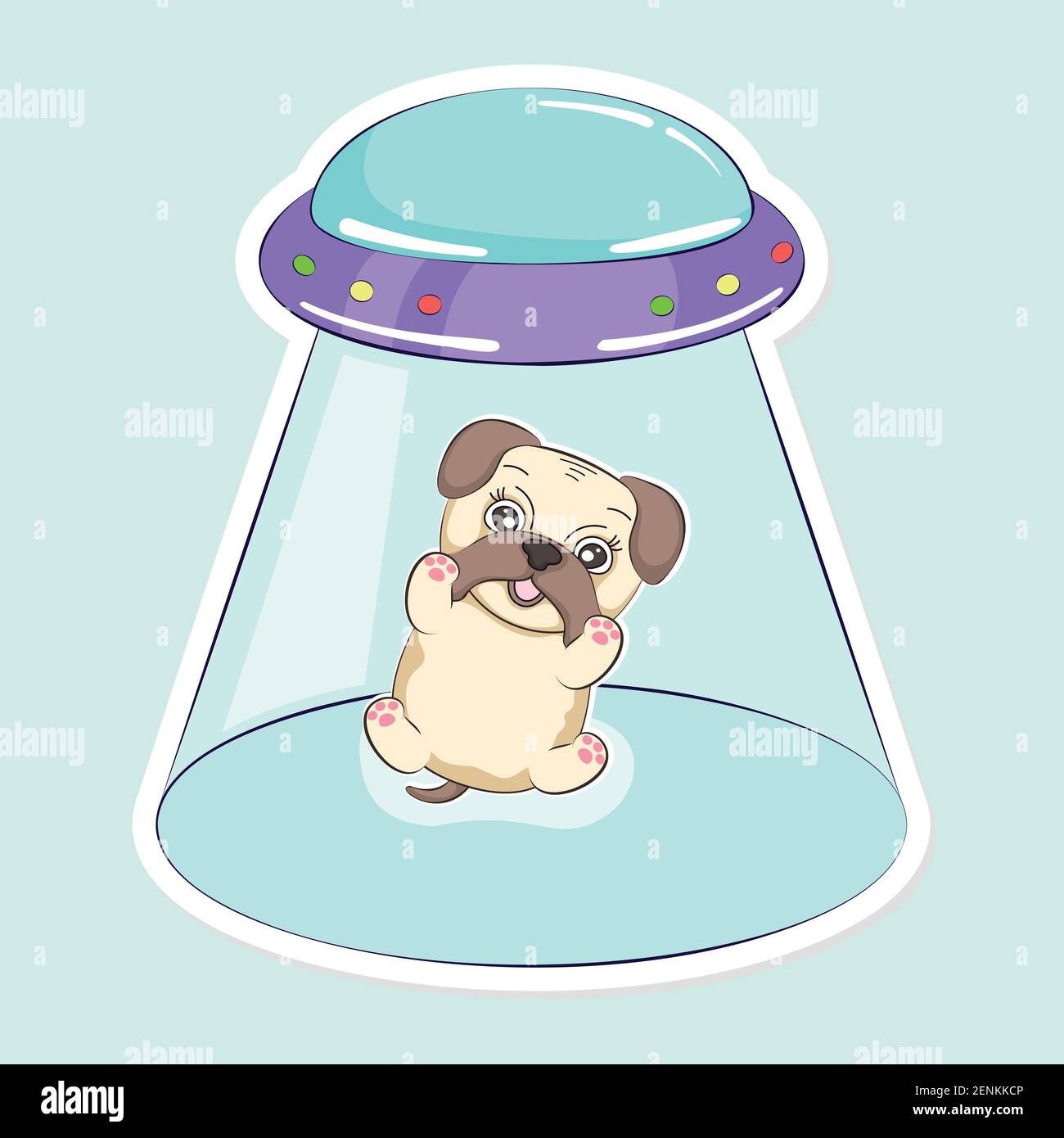Poster Cartoon, ufo-Entführung von Hund Mops Stock-Vektorgrafik - Alamy