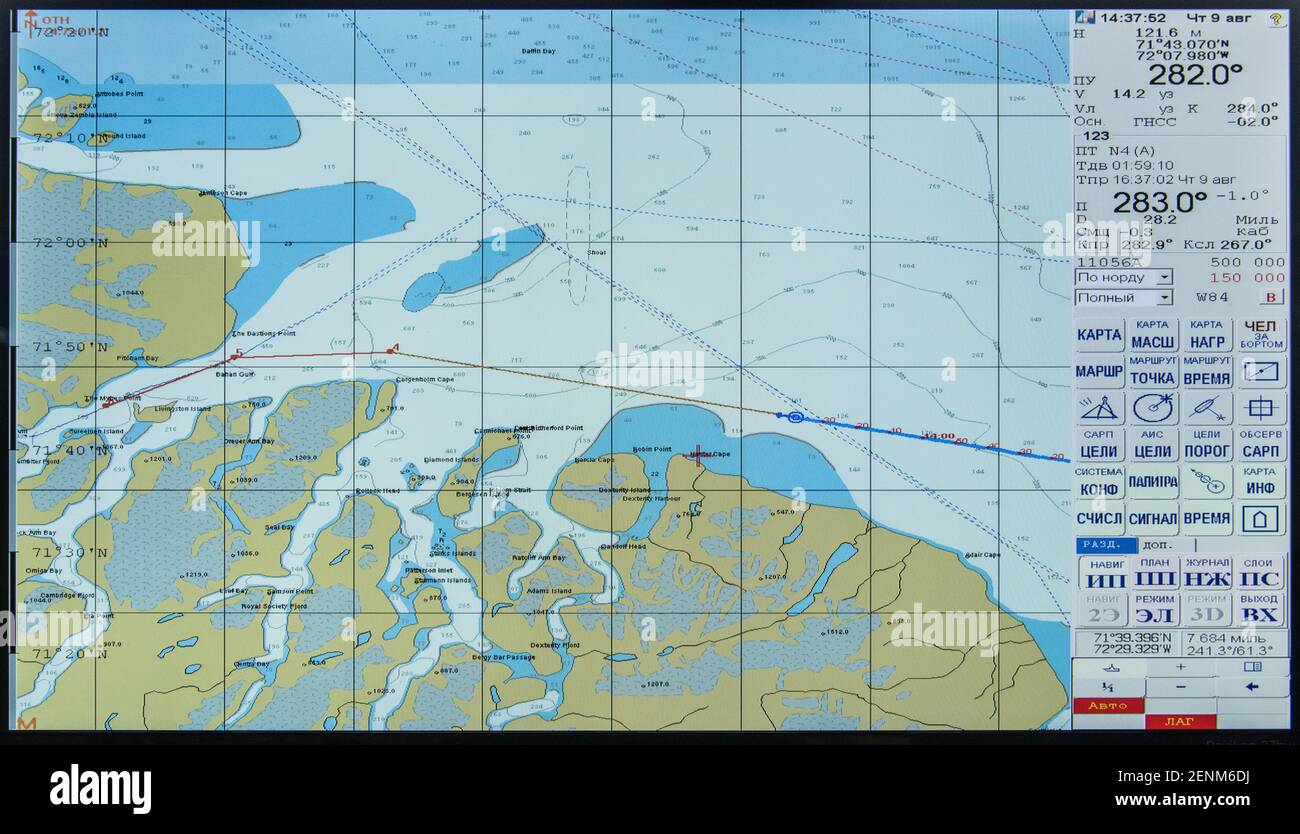 Navigationsanzeige der Akademik Ioffe in der Davis Strait Vor Baffin Island Stockfoto