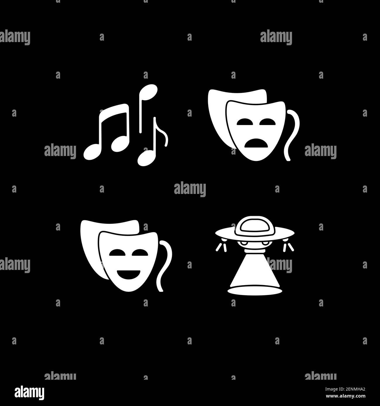 Cinema Entertainment-Kategorien weiße Glyphen-Symbole für den dunklen Modus eingestellt Stock Vektor