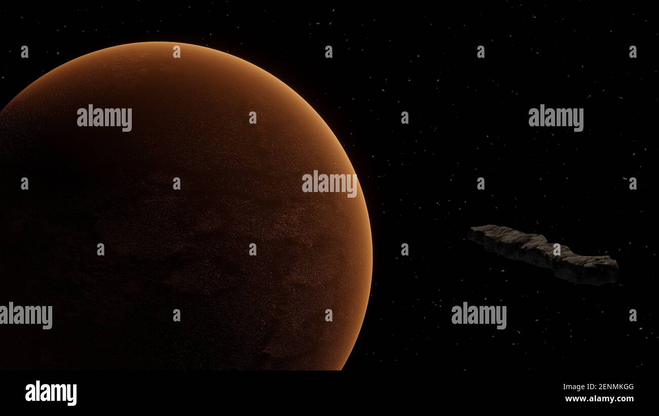 Interstellares Objekt, das durch das Sonnensystem geht, genannt Komet Oumuamua. 3D Rendern Stockfoto