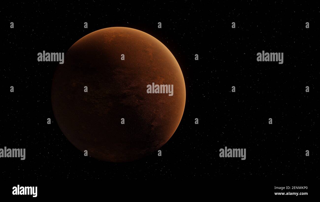 Weltraumszene mit einem roten Planeten und Sternen. 3D Rendering Stockfoto