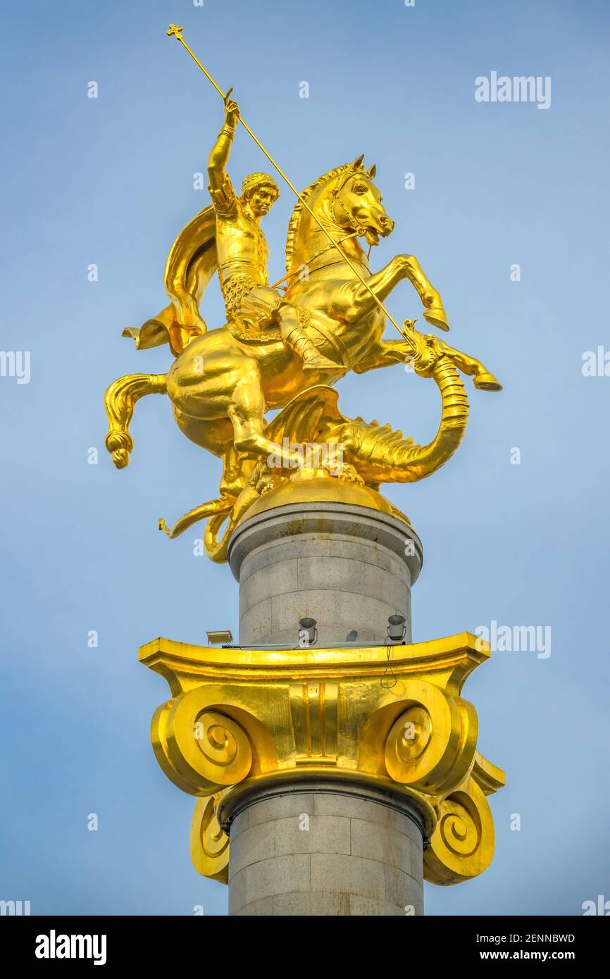 Freiheitsdenkmal, St. George Statue, auf Freedom Square in der Innenstadt von Tiflis, Georgien. Stockfoto