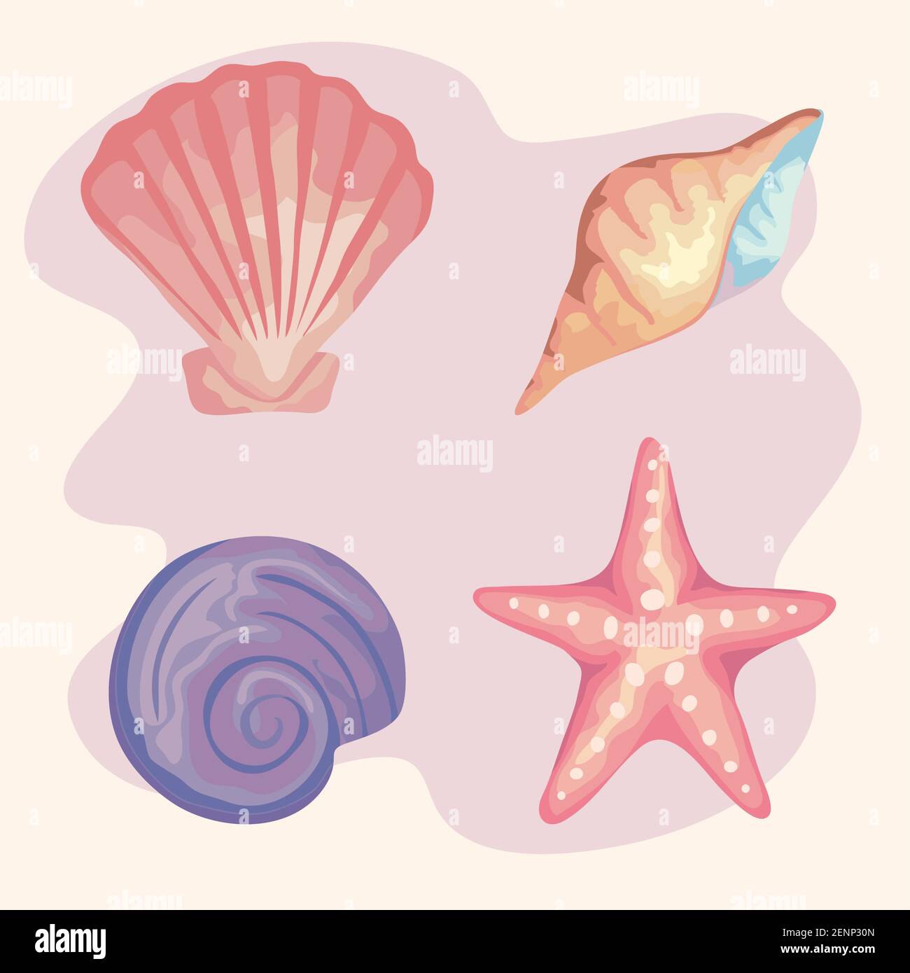 Bündel von vier Muscheln Farben setzen Symbole Stock Vektor