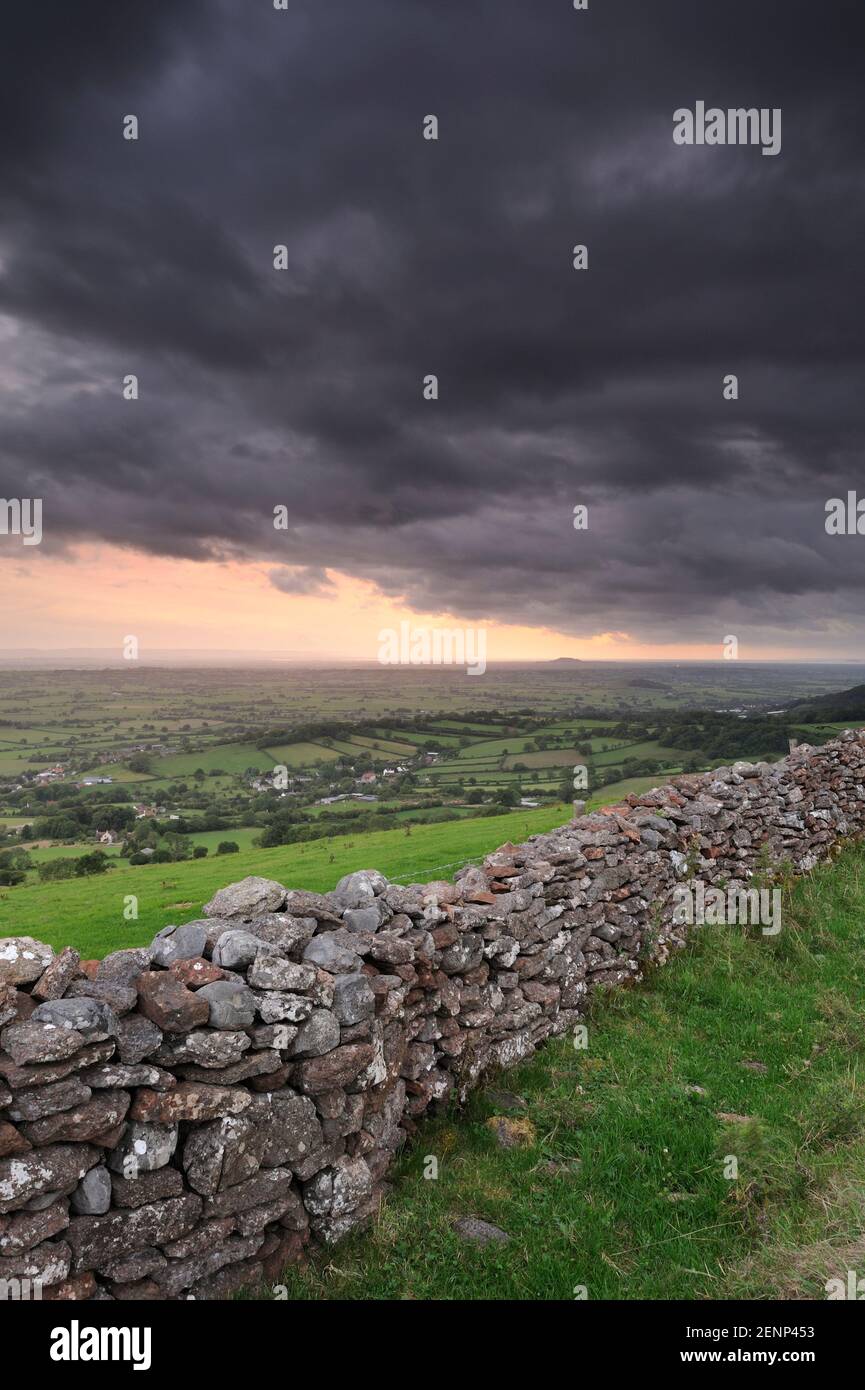 Trockensteinmauer in Cook's Fields Naturschutzgebiet auf den Mendip Hügeln, Somerset. Stockfoto