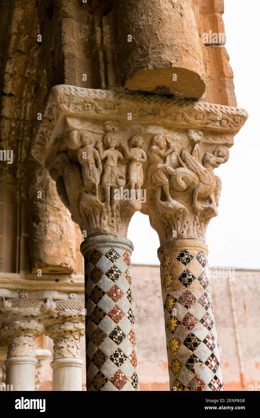Italien, Sizilien, Monreale, Monreale Kathedrale, das Kloster, Säulendetails Stockfoto