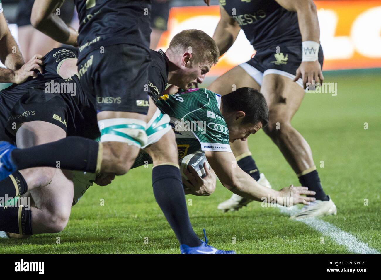Treviso, Italien. Februar 2021, 26th. Treviso, Italien, Monigo Stadion, 26. Februar 2021, Luca Morisi während Benetton Treviso vs Connacht Rugby - Rugby Guinness Pro 14 Spiel Credit: Alfio Guarise/LPS/ZUMA Wire/Alamy Live News Stockfoto