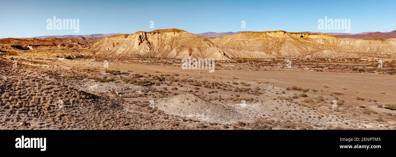 Weite Landschaft der Tabernas Wüste Almeria Spanien Natur Abenteuer Reisen Sie Nach Europa Stockfoto