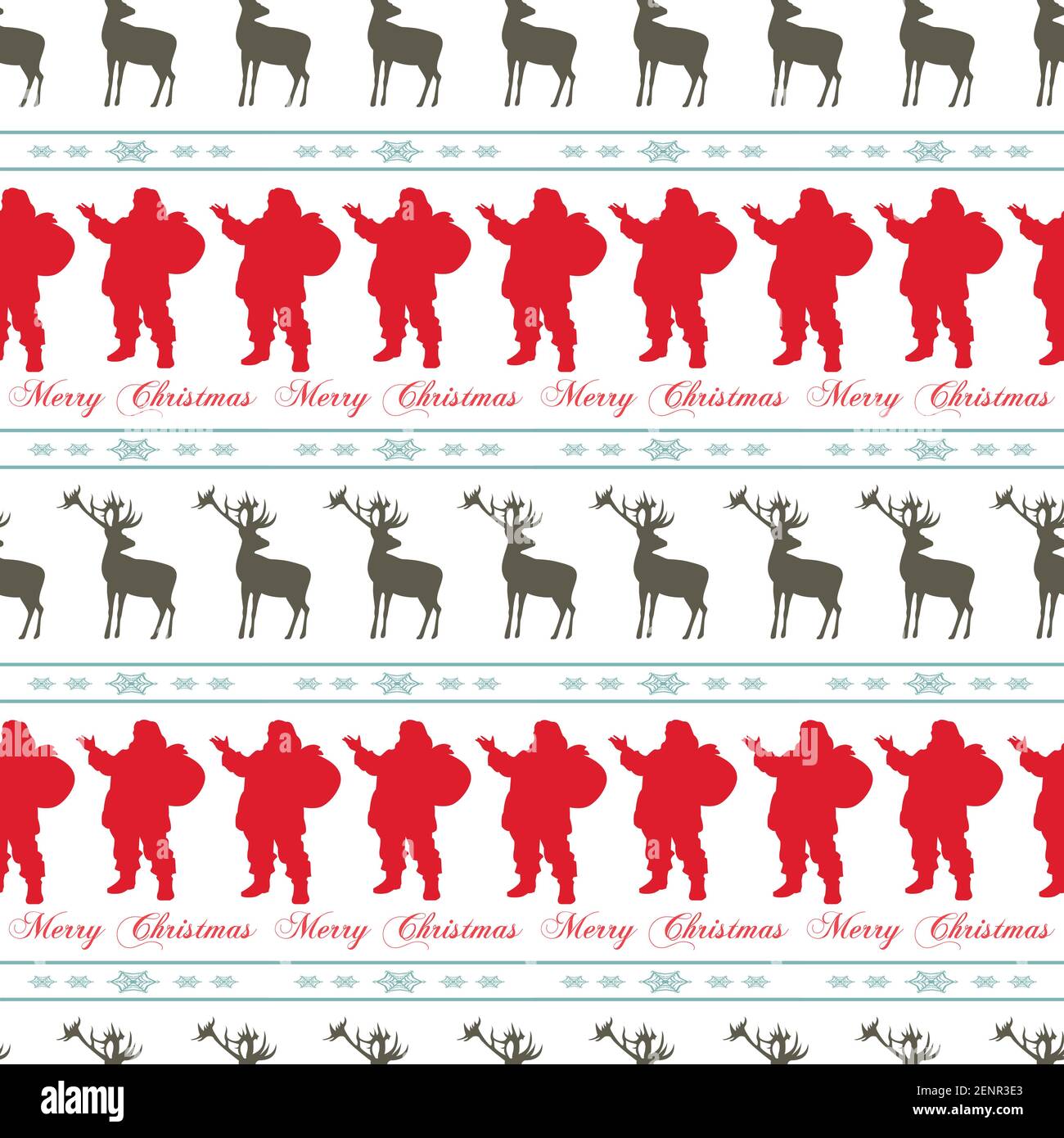 Weihnachten nahtlose Muster mit Santa, Schneeflocken und Hirhe. Vektorgrafik. Grußkarte. Frohe Feiertage. Winter Hintergrund. Stock Vektor