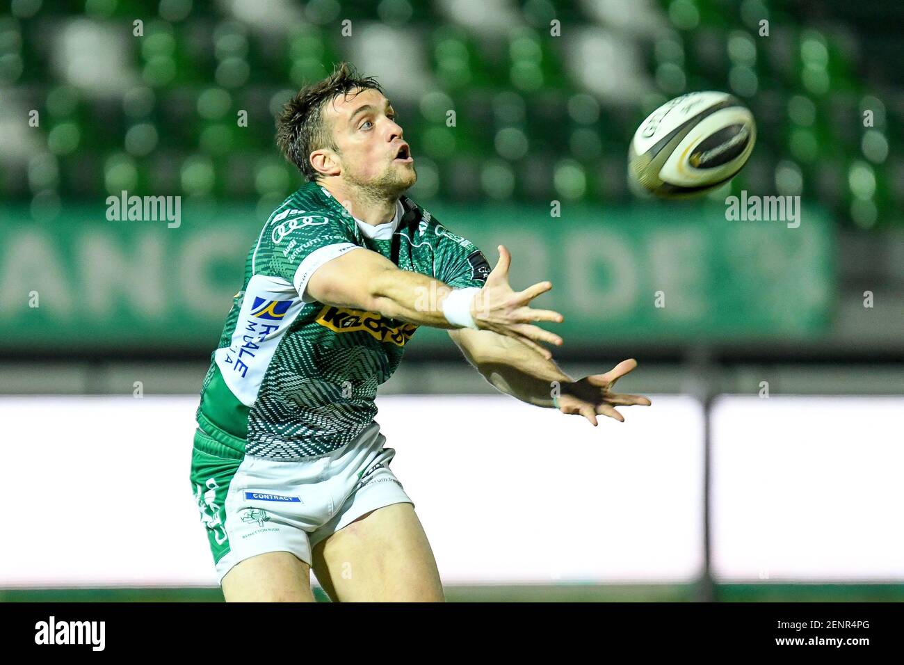 Treviso, Italien. Februar 2021, 26th. Treviso, Italien, Monigo Stadion, 26. Februar 2021, Edoardo Padovani (Benetton Treviso) während Benetton Treviso gegen Connacht Rugby - Rugby Guinness Pro 14 Spiel Credit: Ettore Griffoni/LPS/ZUMA Wire/Alamy Live News Stockfoto