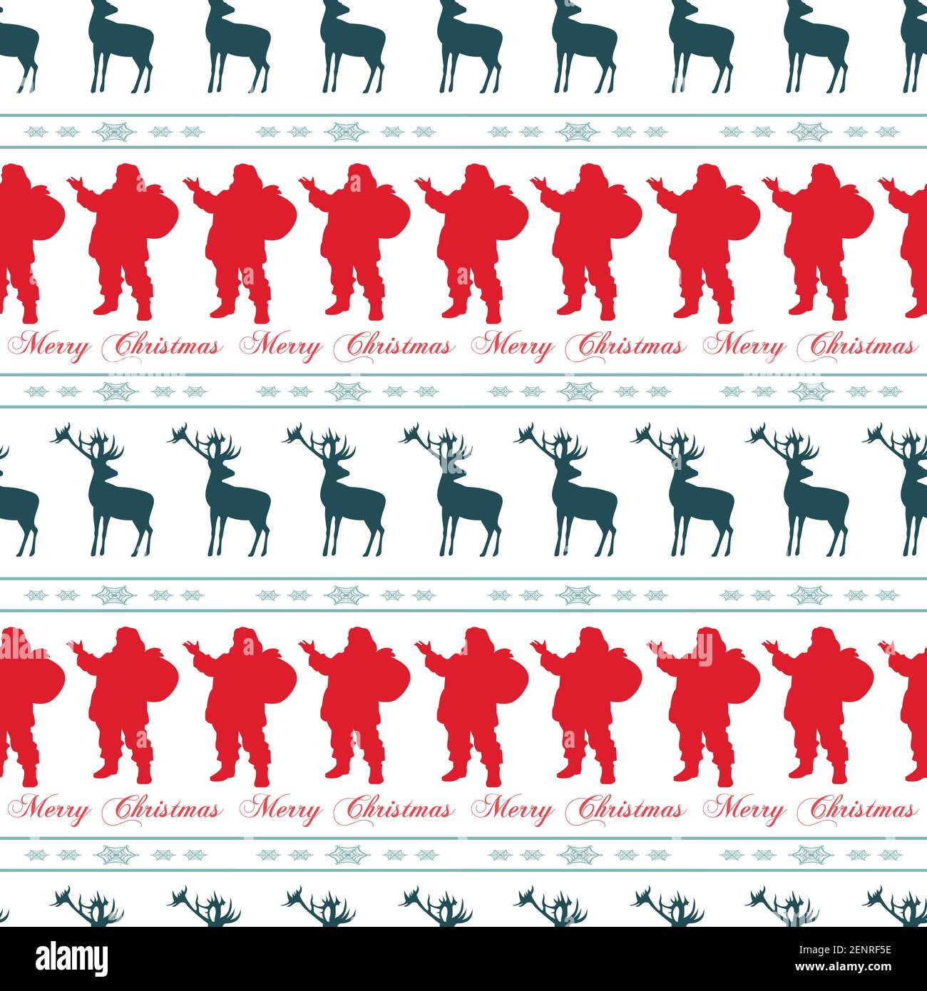 Weihnachten nahtlose Muster mit Santa, Schneeflocken und Hirhe. Vektorgrafik. Grußkarte. Frohe Feiertage. Winter Hintergrund. Stock Vektor