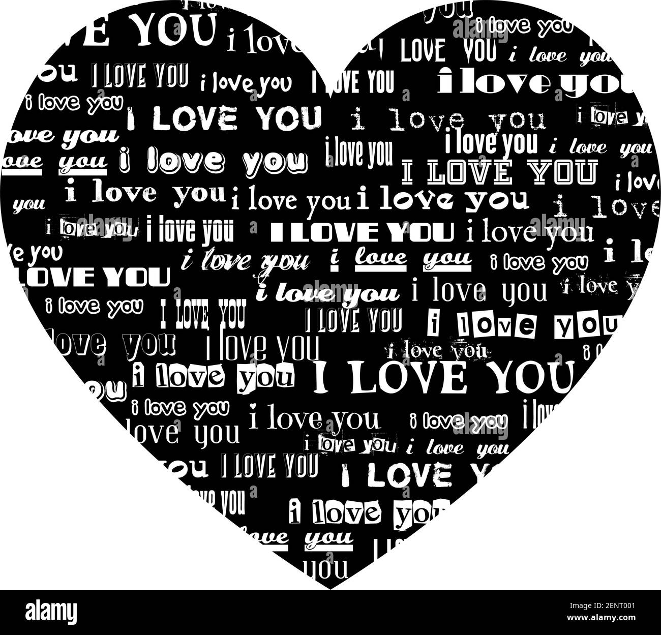 Großes Schwarzes Herz, isoliert auf weißem Hintergrund mit Text I Love You, Vektor Illustration Stock Vektor