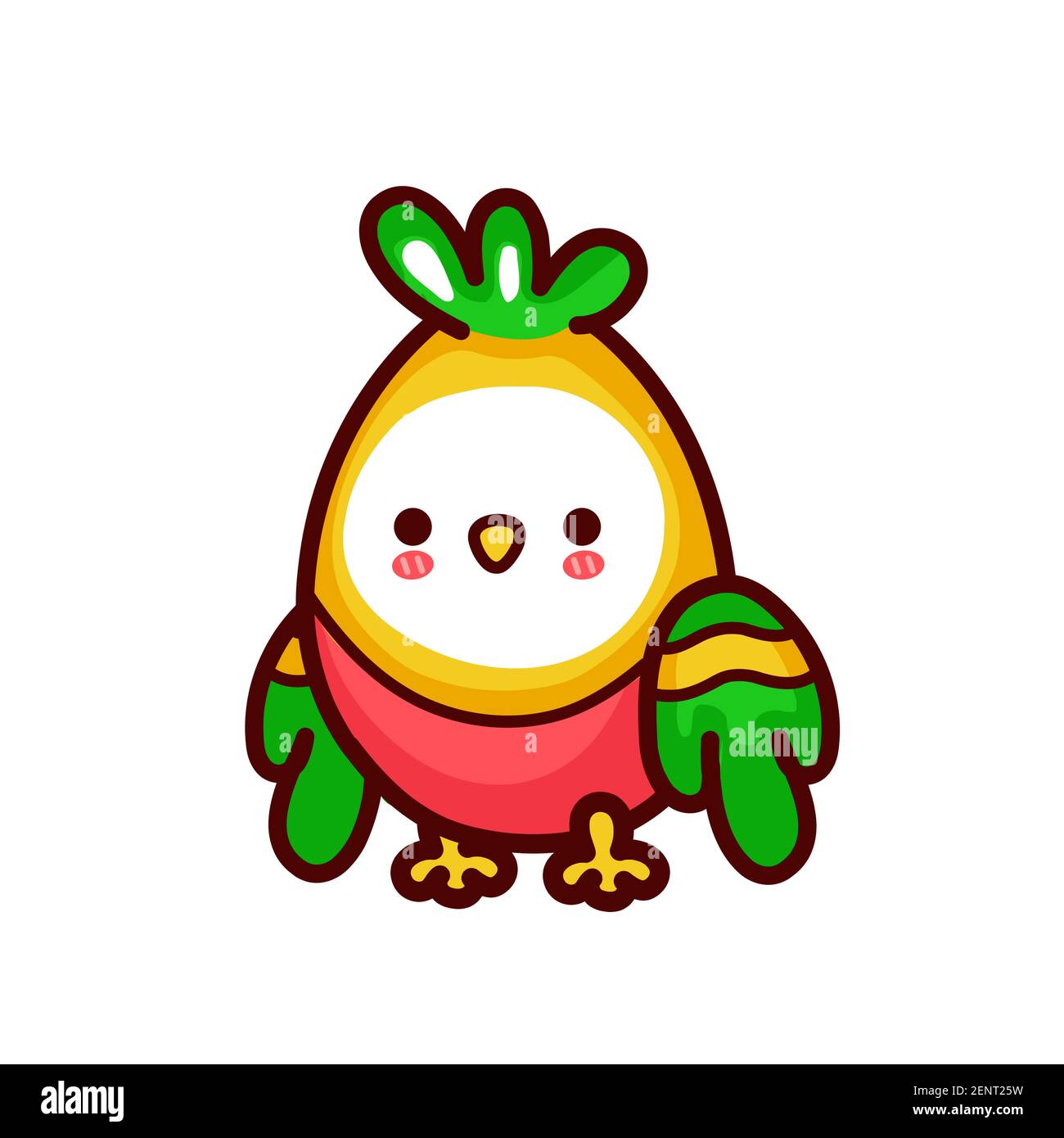 Niedliche lustige Papagei. Vektor flache Linie Cartoon kawaii Figur Illustration Symbol. Isoliert auf weißem Hintergrund. Papagei Haustier Charakter Konzept Stock Vektor