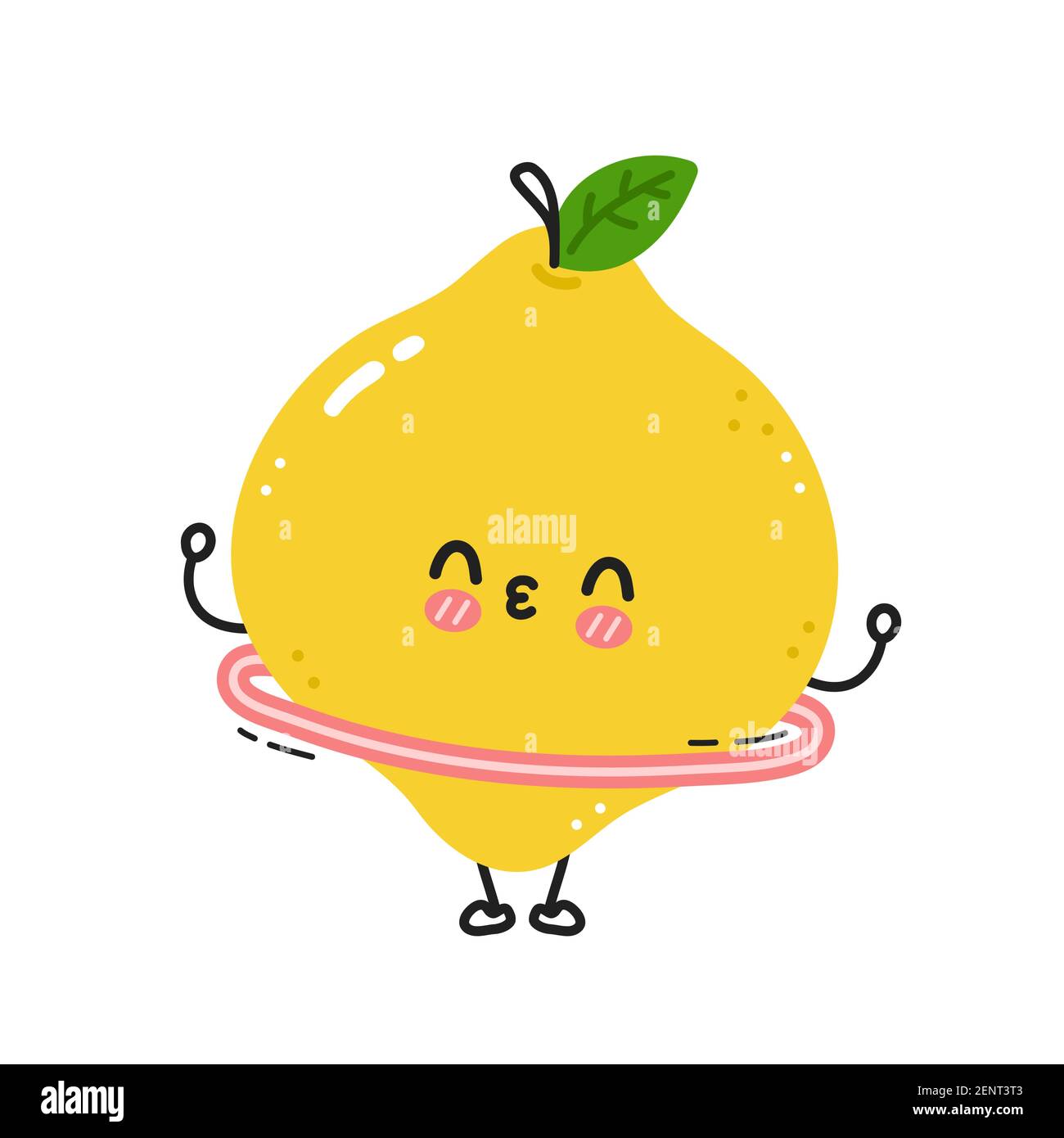 Nette lustige Zitrone machen Turnhalle mit Hula Hoop. Vektor flache Linie Cartoon kawaii Figur Illustration Symbol. Isoliert auf weißem Hintergrund. Lemon Workout Charakter Konzept Stock Vektor