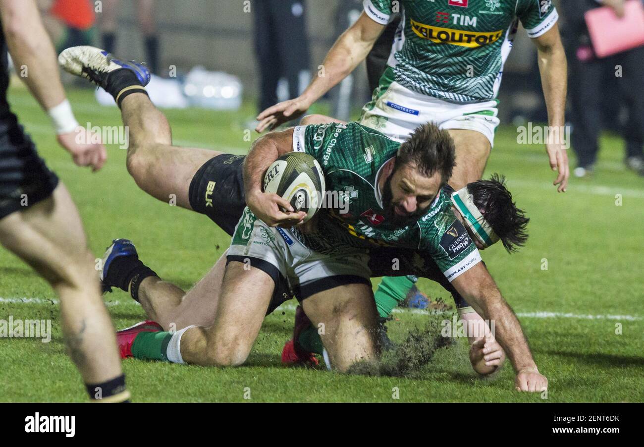 Treviso, Italien. Februar 2021, 26th. Treviso, Italien, Monigo Stadion, 26. Februar 2021, Angelo Esposito während Benetton Treviso vs Connacht Rugby - Rugby Guinness Pro 14 Spiel Credit: Alfio Guarise/LPS/ZUMA Wire/Alamy Live News Stockfoto