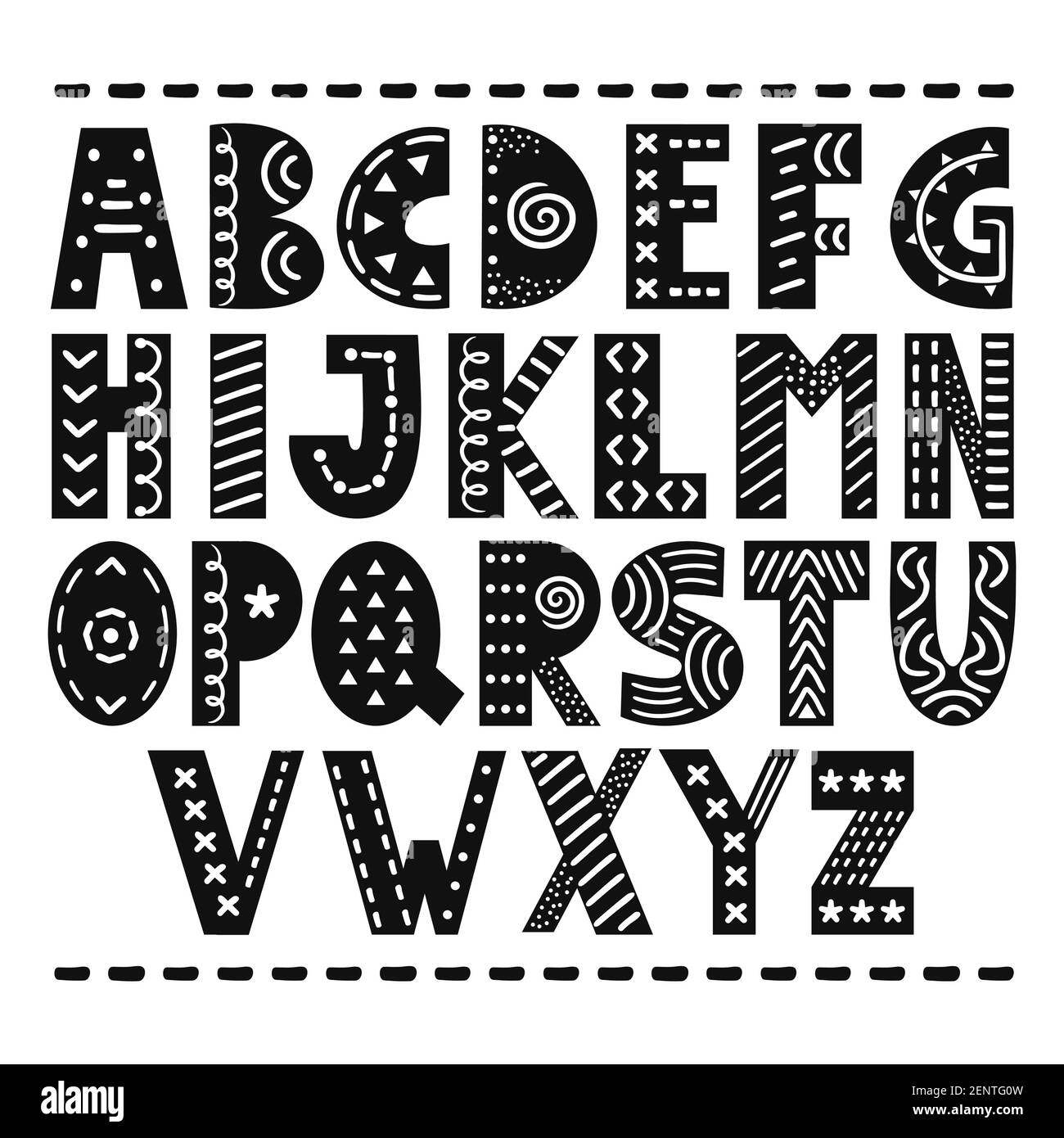ABC skandinavischen Stil Alphabet. Vektor monochrome einfache Cartoon Illustration Symbol. Handgezeichnetes Kinderzimmer-Poster mit handgezeichneten Buchstaben im skandinavischen Stil. Stock Vektor