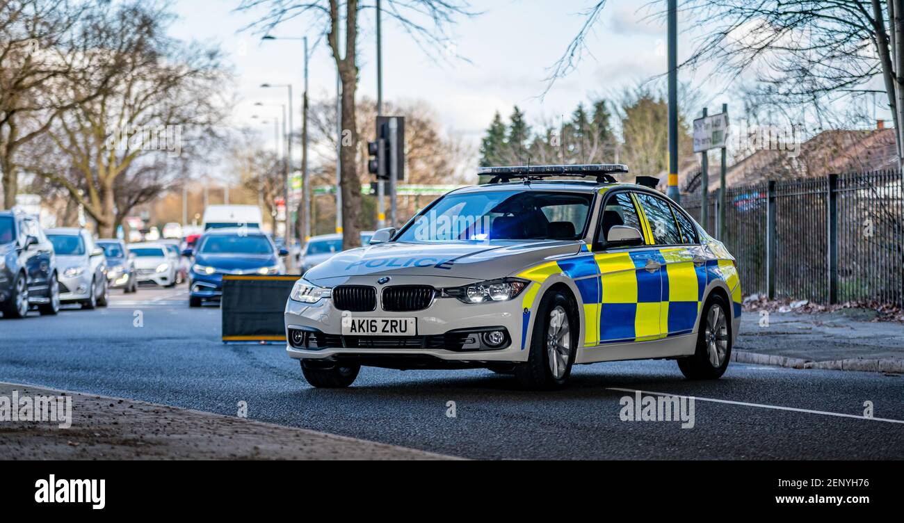 BMW 3 Series 330D xDrive AC Police Car, West Midlands Police, UK Cops, Verkehrspolizei. Stockfoto