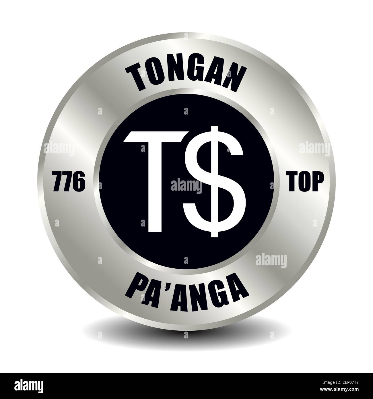 Tonga Geldsymbol isoliert auf runder Silbermünze. Vektorzeichen des Währungssymbols mit internationalem ISO-Code und Abkürzung Stock Vektor
