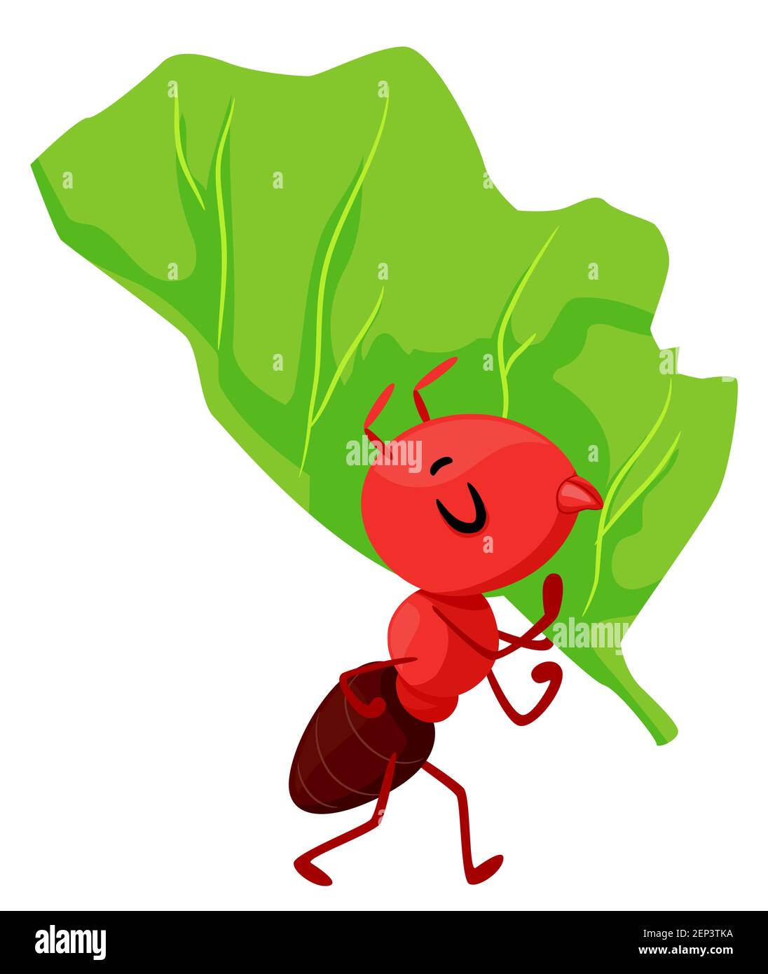 Abbildung eines roten Ameisenblattschneider Maskottchen tragen ein Großes Blatt Stockfoto