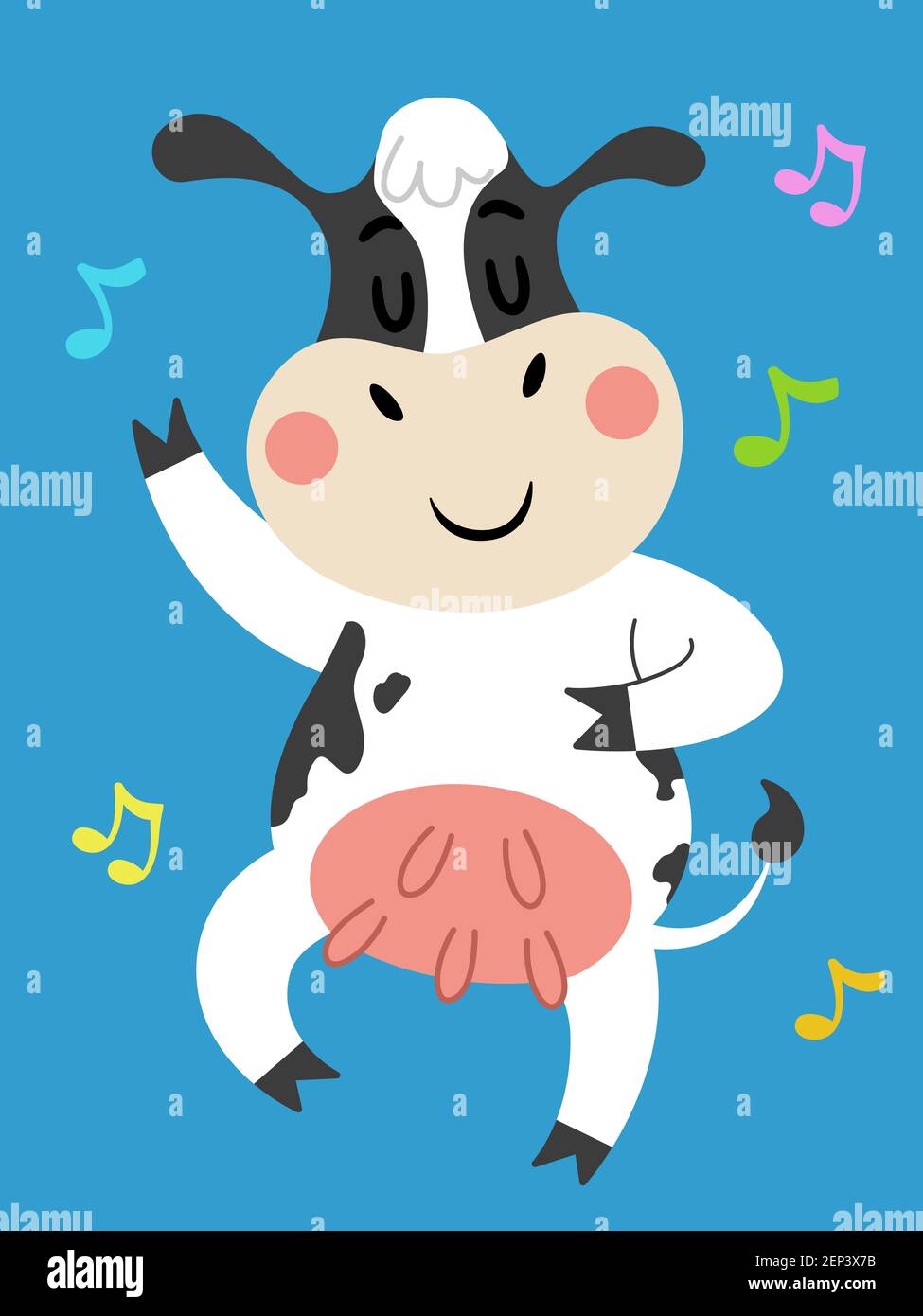 Illustration eines Kuhmaschens, der zur Musik tanzt Stockfoto