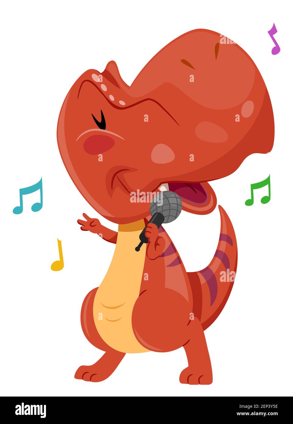 Illustration eines TREX Dinosaurier Maskottchen mit Mikrofon und Ein Lied singen Stockfoto