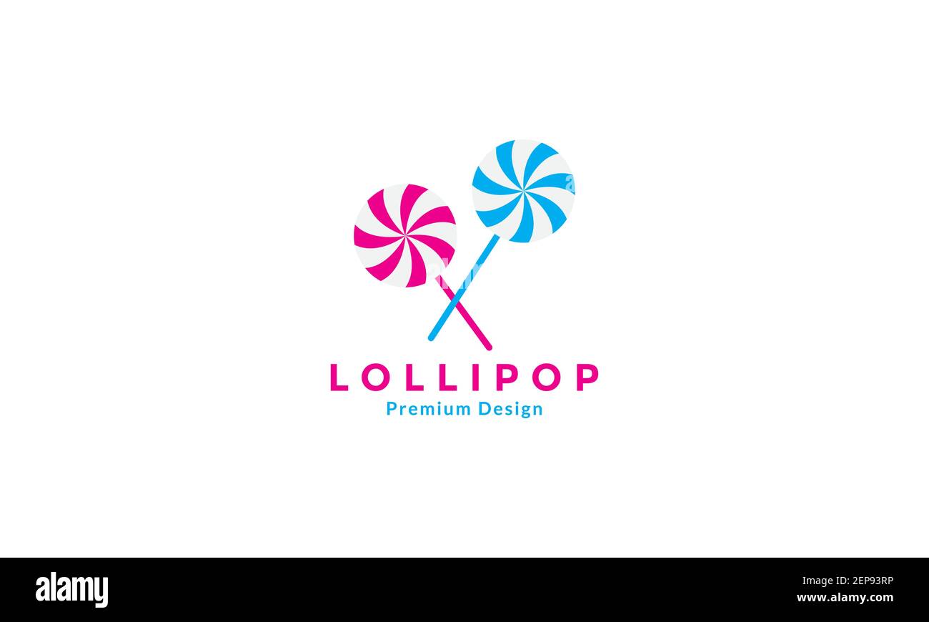 Bunte blau und rosa Lollipop Candy Logo Design Vektor-Symbol Symboldarstellung Stock Vektor