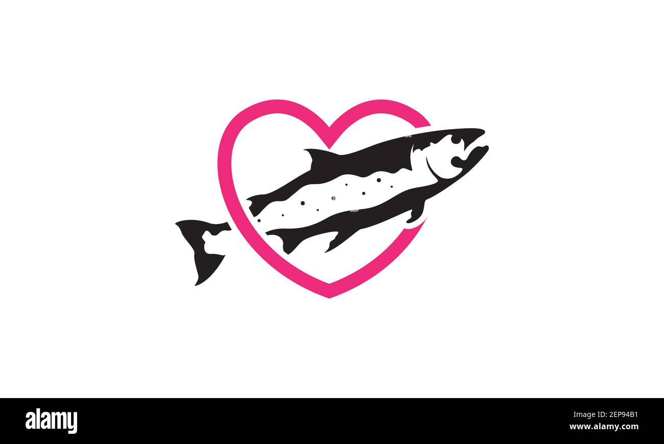 Moderne Form Fisch Lachs mit Liebe Logo Design Vektor-Symbol Symboldarstellung Stock Vektor