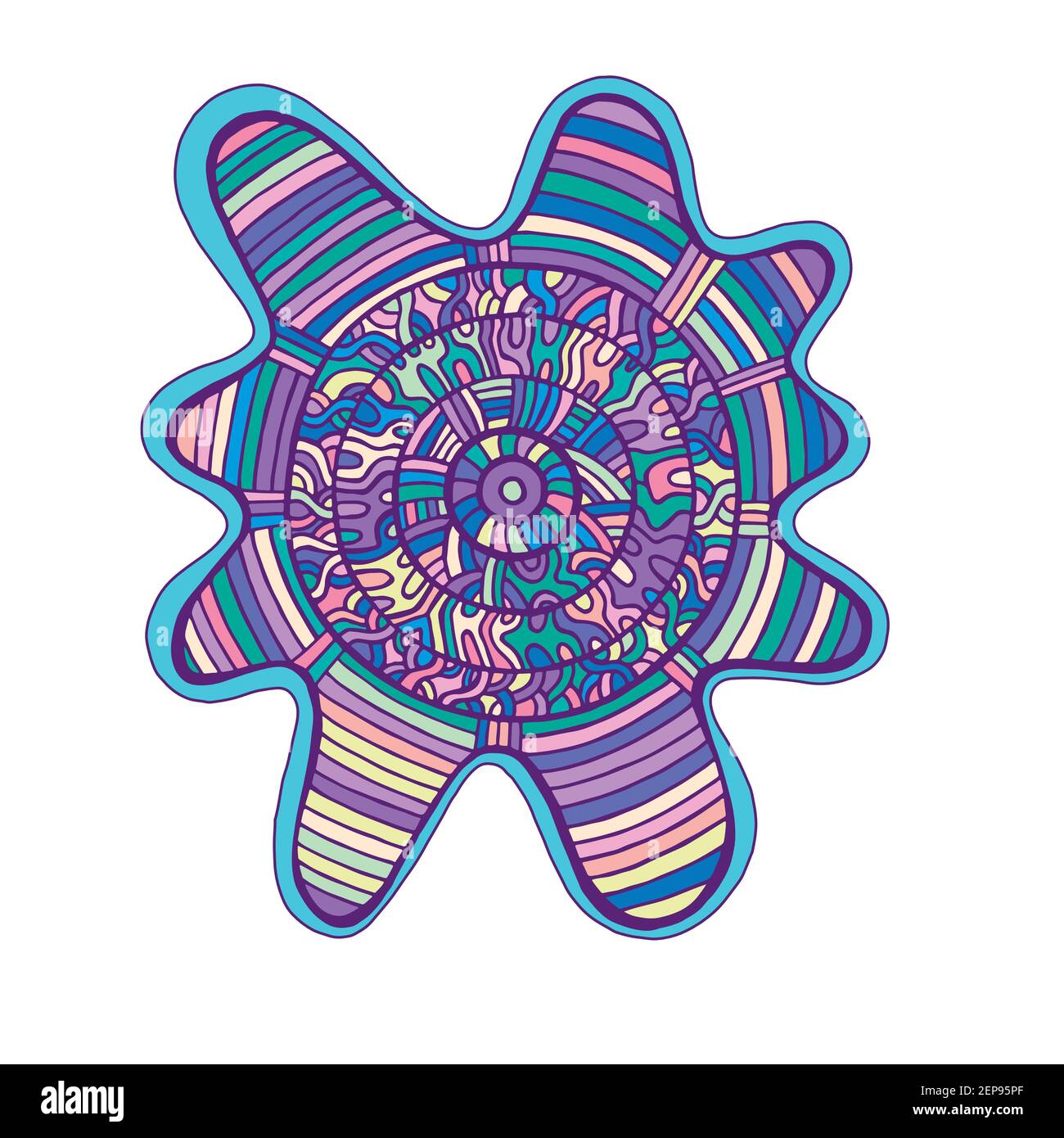 Abstrakt bunten Mandala, mit Kreis Muster Labyrinth von Ornamenten. Psychedelischer Doodle-Stil. Vektor handgezeichnete Illustration Hintergrund. Stock Vektor