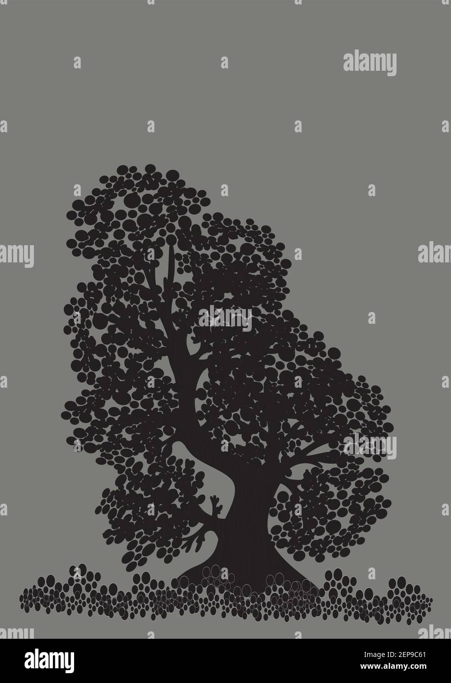 Die Silhouette des Baumes auf schwarzem Hintergrund in zwei Farben. Grafik, Minimalismus. Jahreszeiten, Jahreszeiten - Sommer, Herbst, Winter, Frühling. Stock Vektor