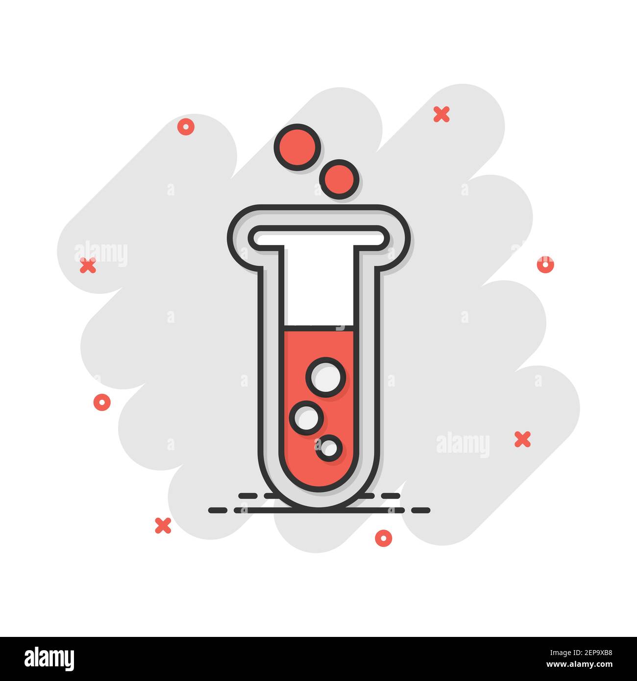 Vektor cartoon chemischen Test tube Symbol im Comic-stil. Laborglas zeichen Abbildung Piktogramm. Kolben business splash Wirkung Konzept. Stock Vektor