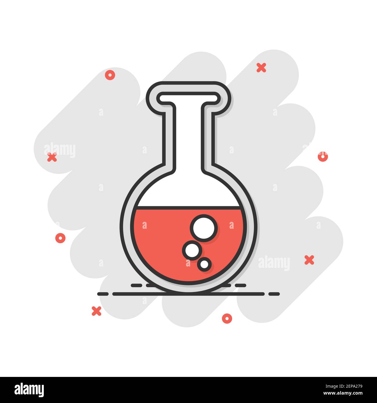 Vektor cartoon chemischen Test tube Symbol im Comic-stil. Laborglas zeichen Abbildung Piktogramm. Kolben business splash Wirkung Konzept. Stock Vektor