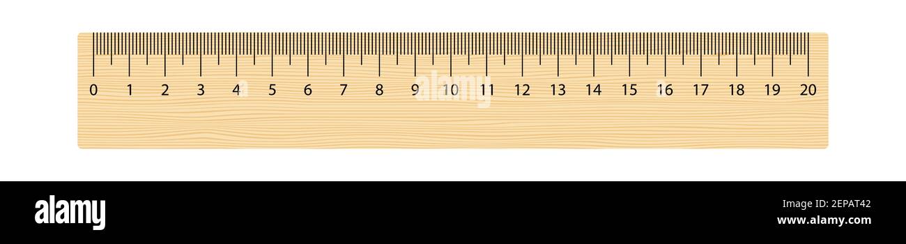 Realistisches Holzlineal 20 Zentimeter. Mathematisches Werkzeug. Vektorgrafik isoliert auf Weiß Stock Vektor